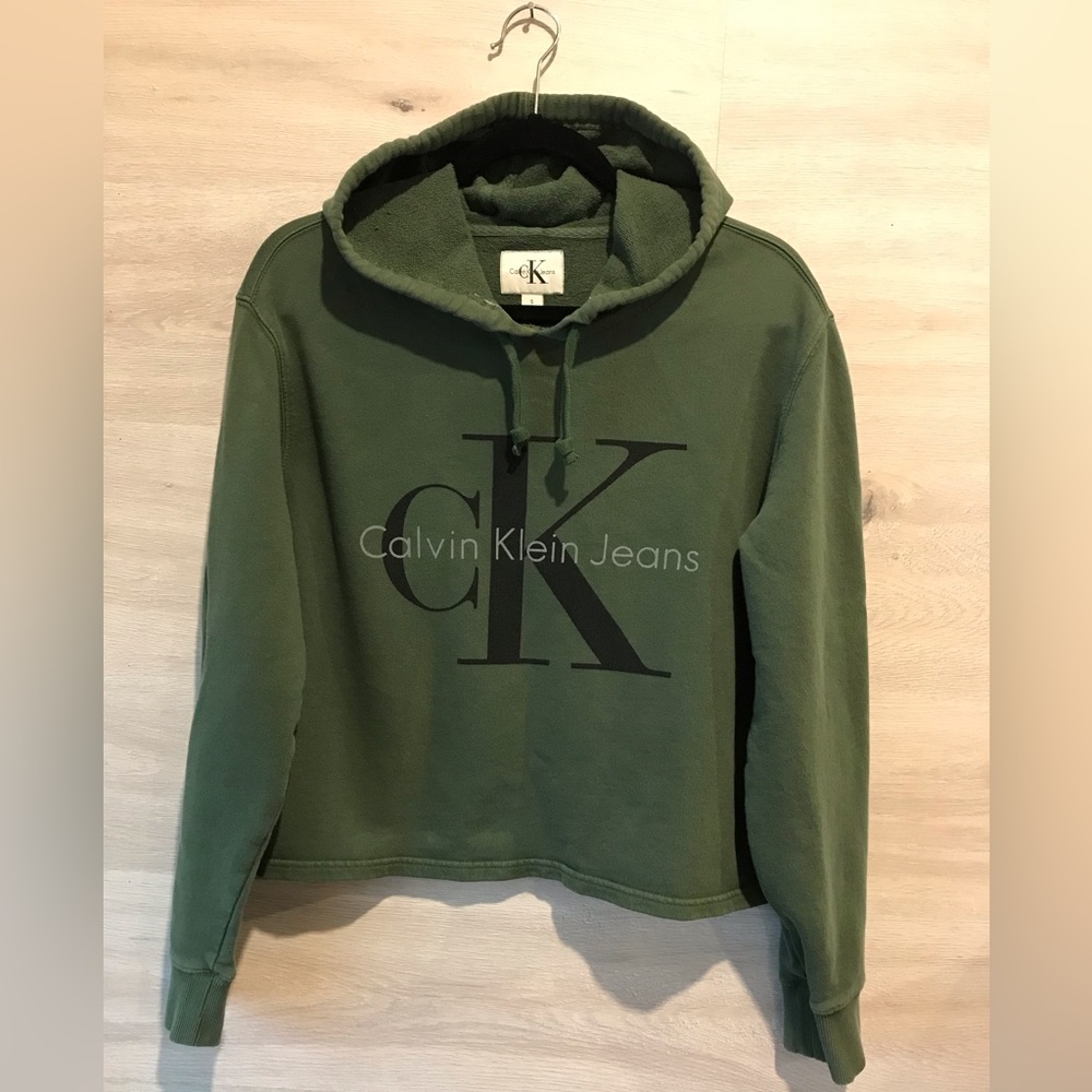 Calvin Klein Jeans Hoodie Cropped Sweatshirt Green